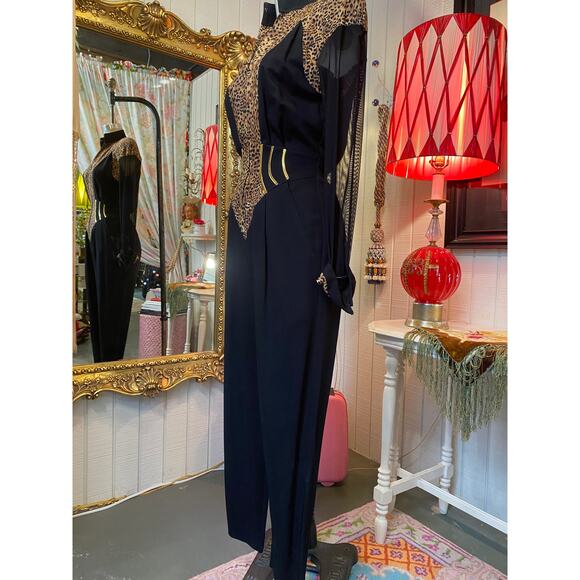 vintage 1980s IIF leopard jumpsuit sheer sleeves corset 80s glam s 26 statement - Picture 6 of 8